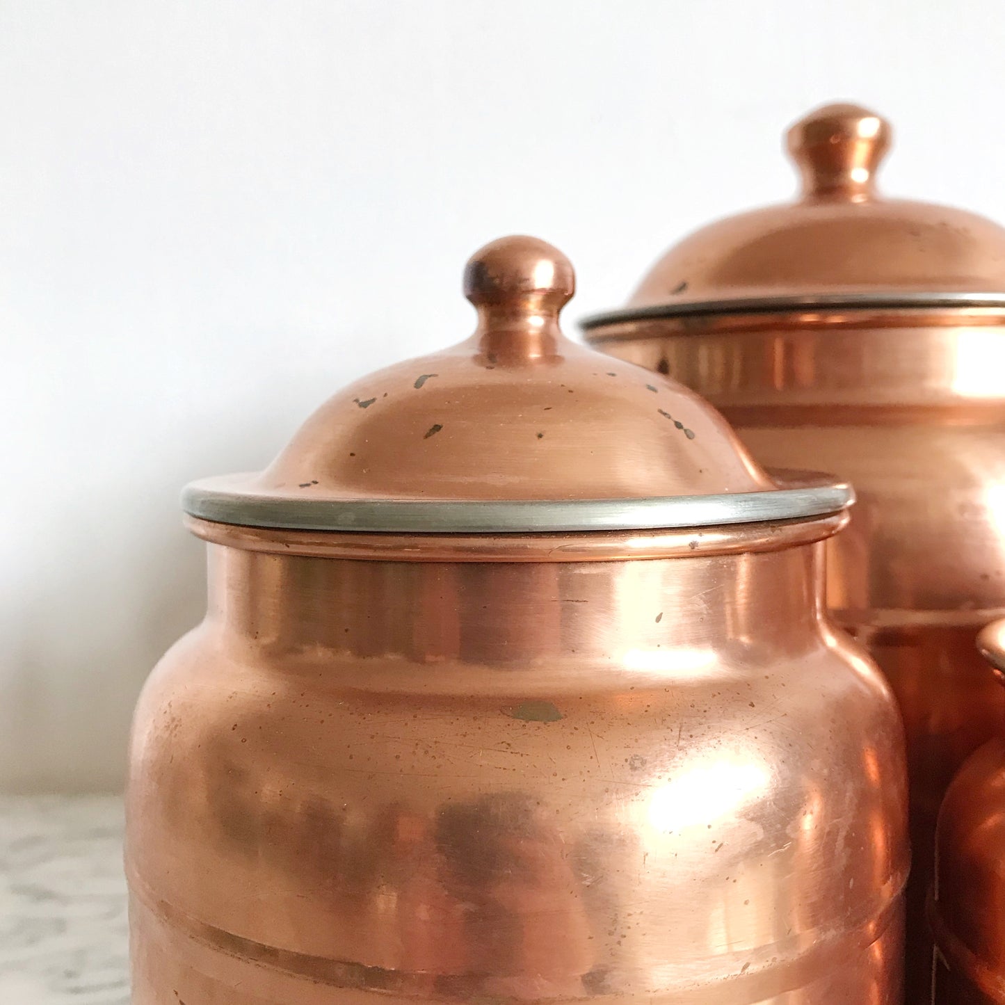 Set of Vintage Copper Kitchen Canisters