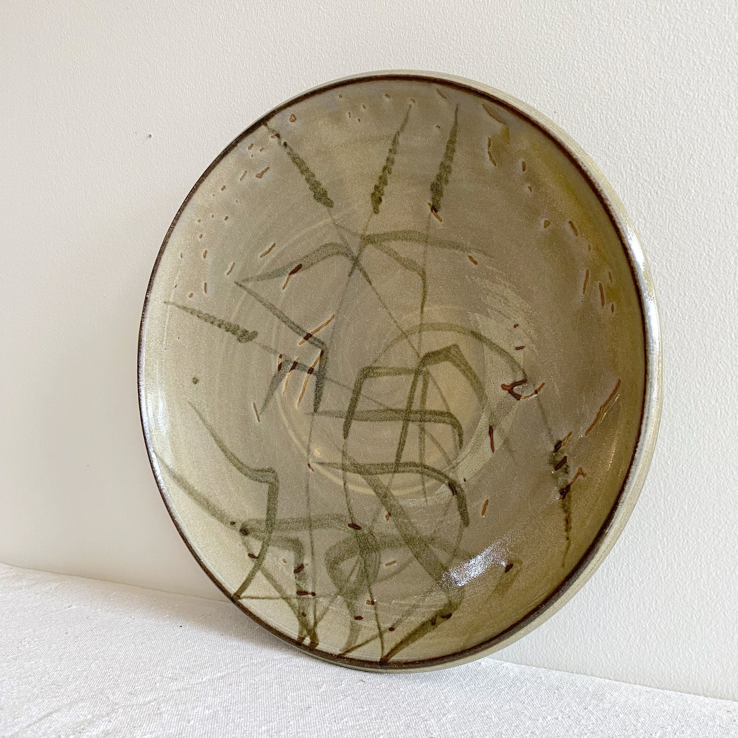 Vintage Pottery Plate / Platter with Grass Design