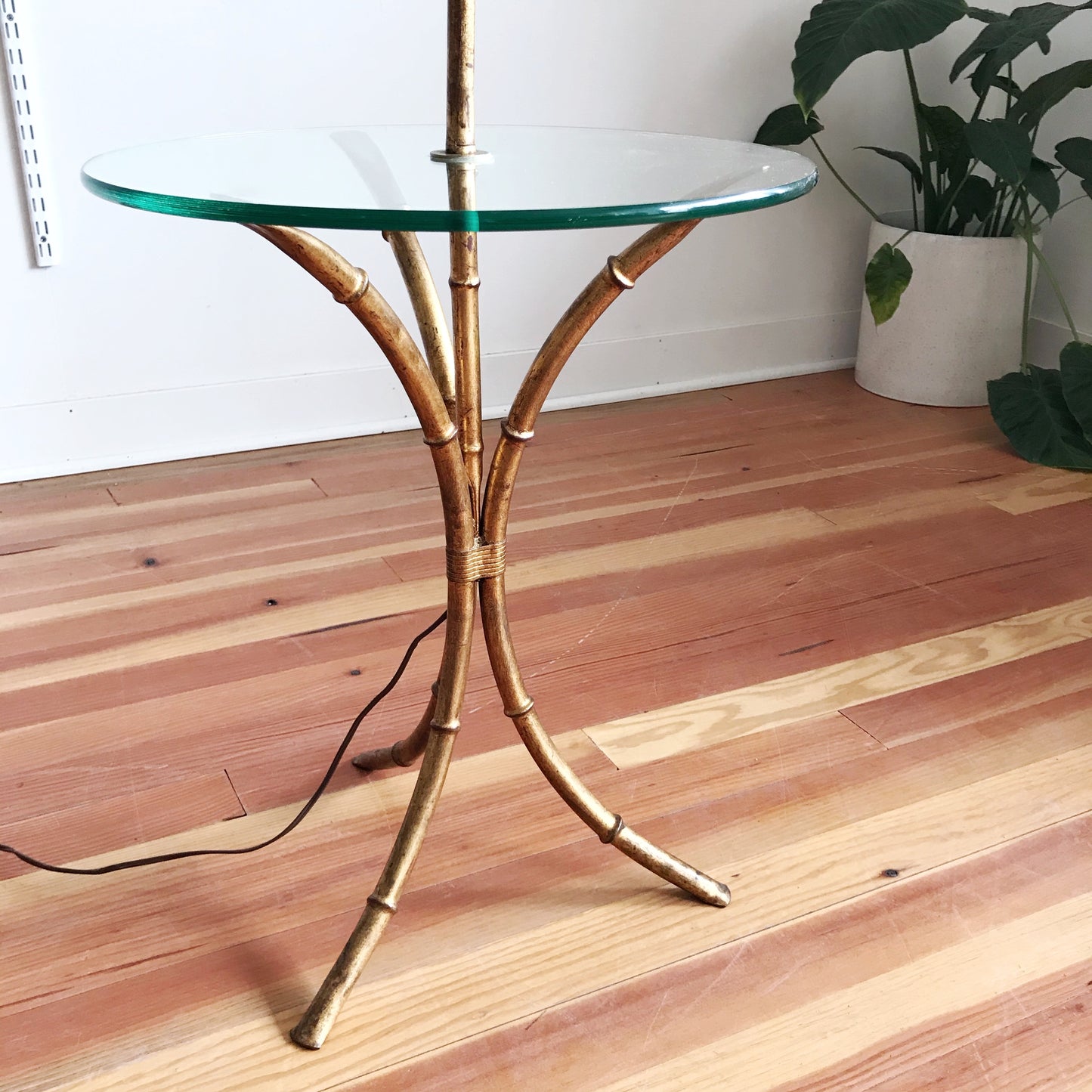 Vintage Hollywood Regency Gold Bamboo Floor Lamp