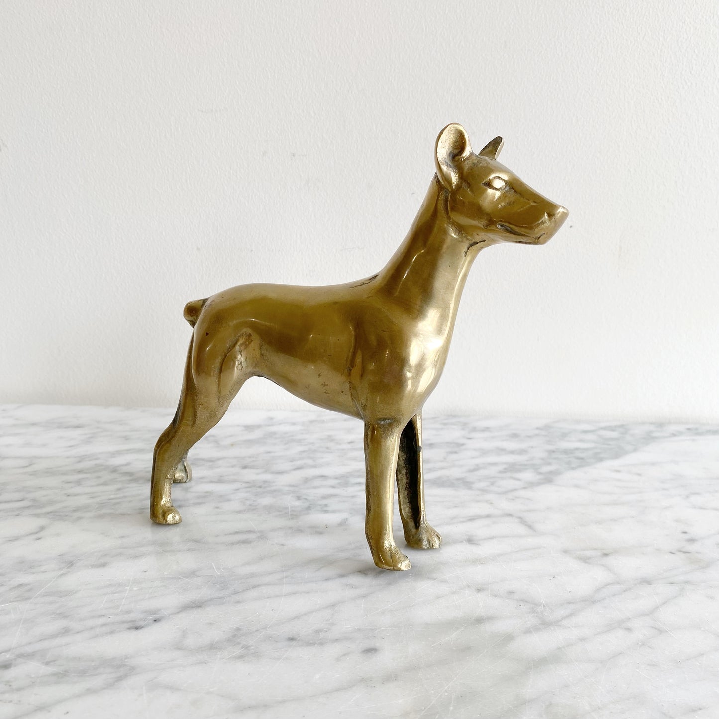 Large Vintage Brass Dog: Doberman Pinscher