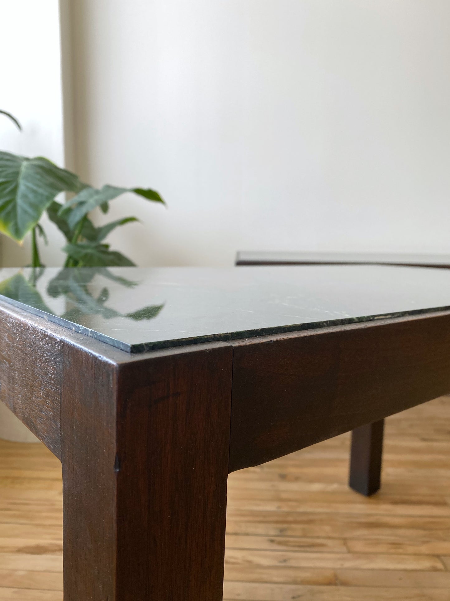 Vintage Walnut + Marble Parsons End Table (SINGLE)