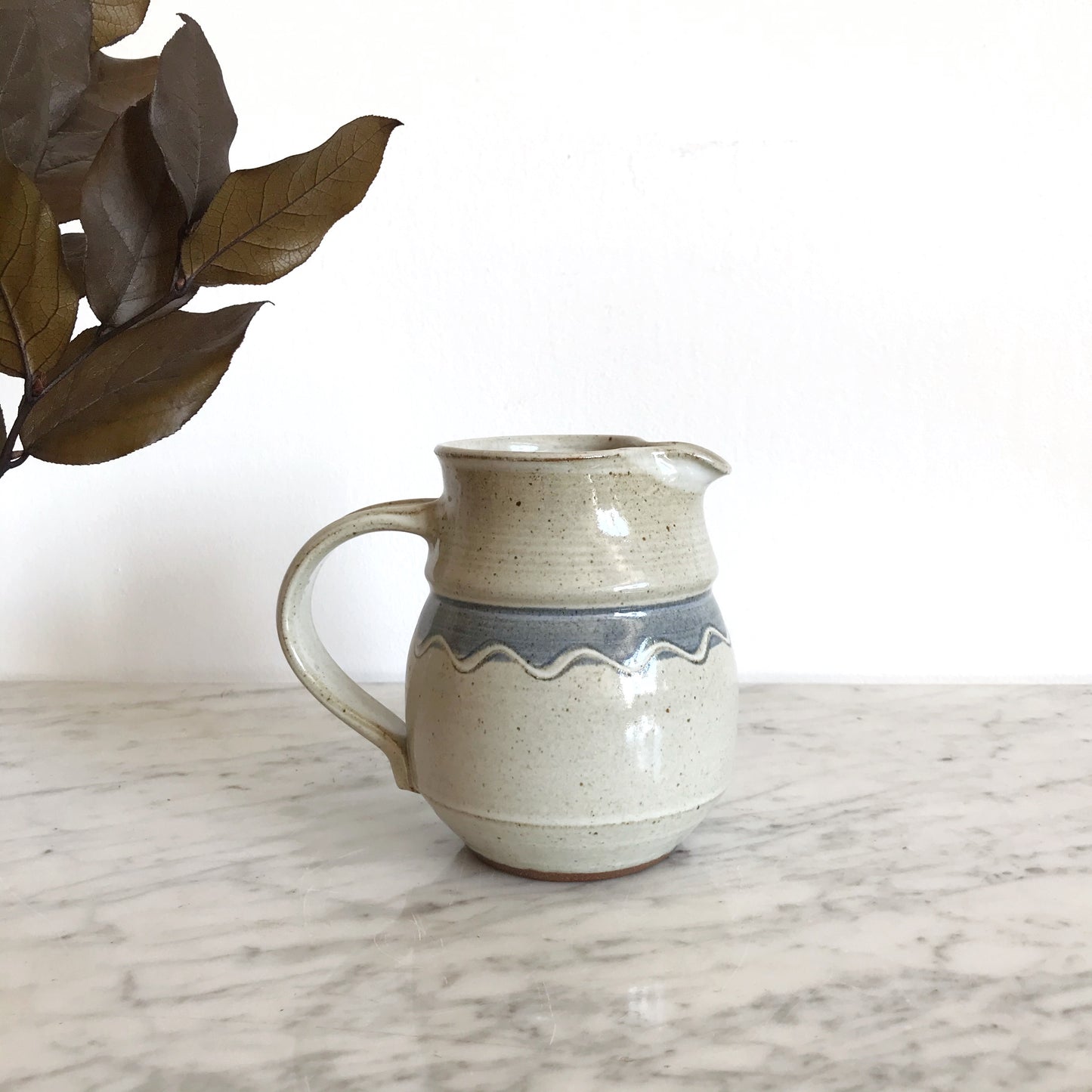 Vintage Stoneware Pitcher, Blue Wave