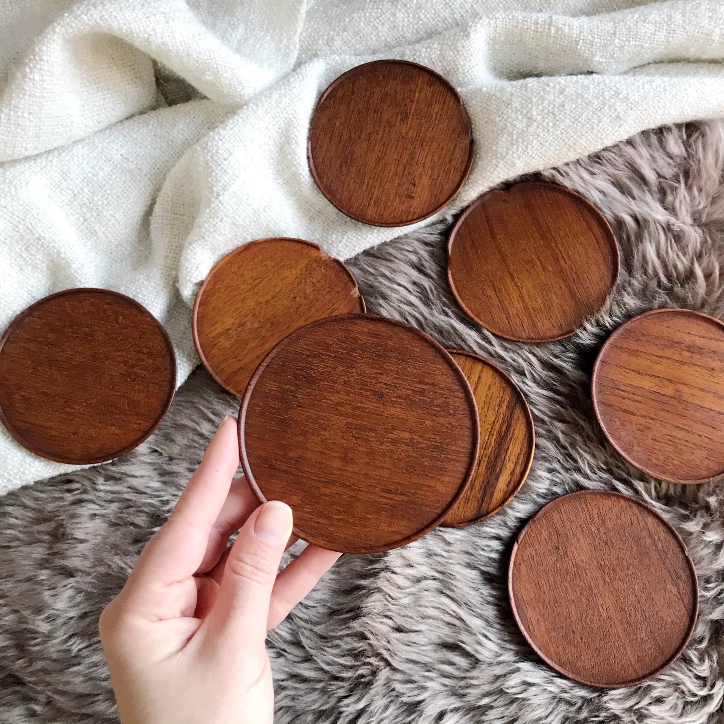 Set of 8 Teak Coasters, Frantz M Danmark