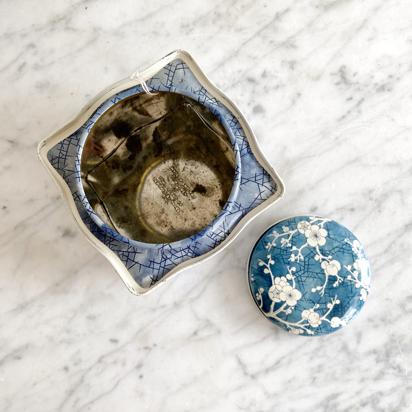 Vintage Blue And White Tin