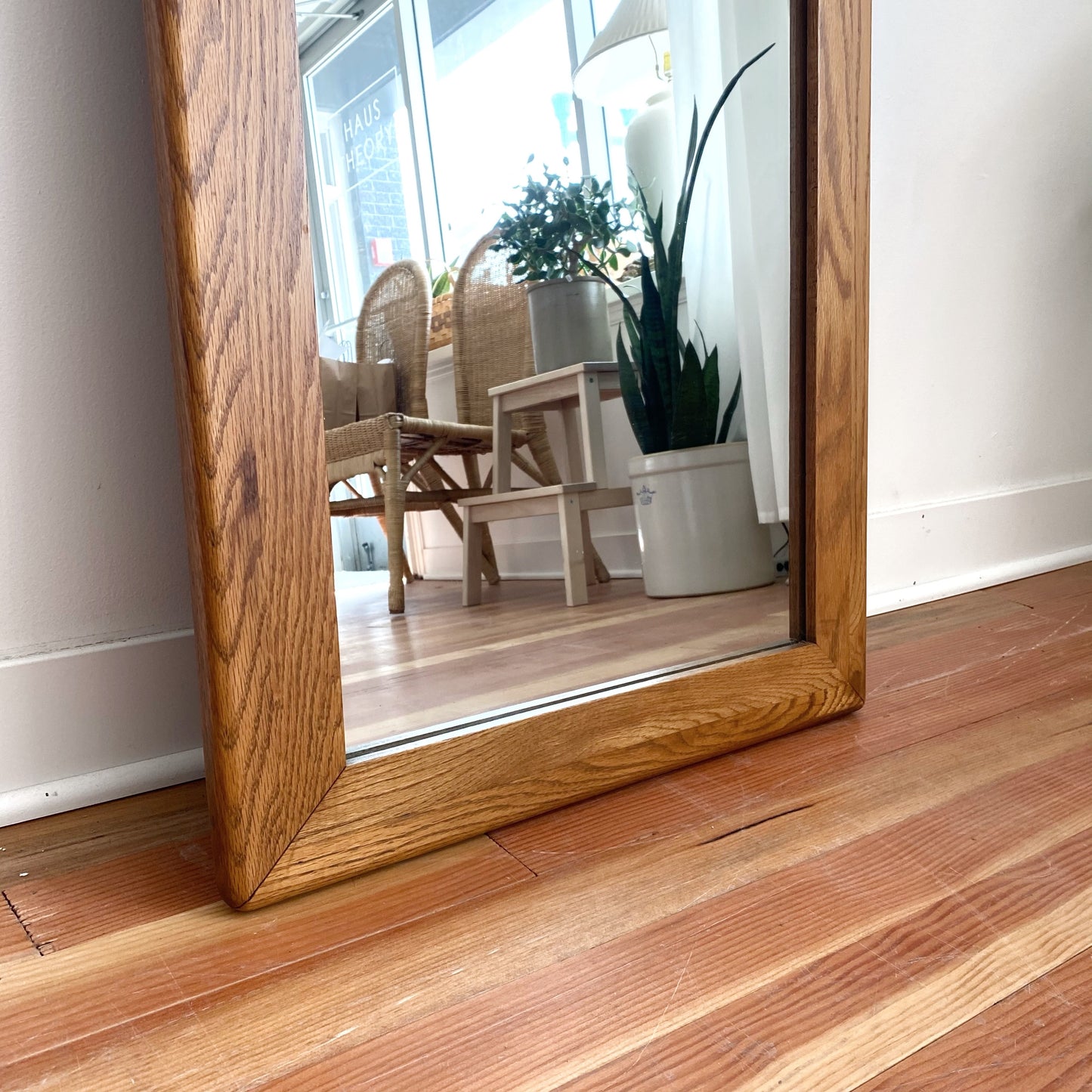 Vintage Oak + Wicker Mirror (51.5” x 23”)
