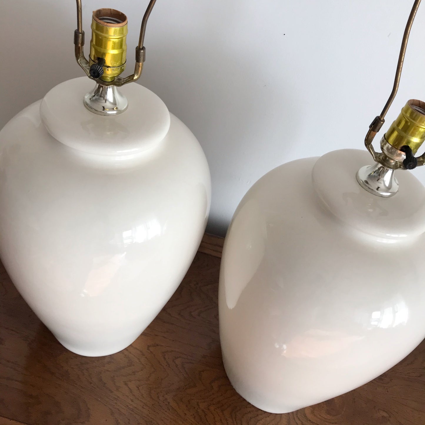 PAIR of XL Vintage Ceramic Lamps with Pleated Shades