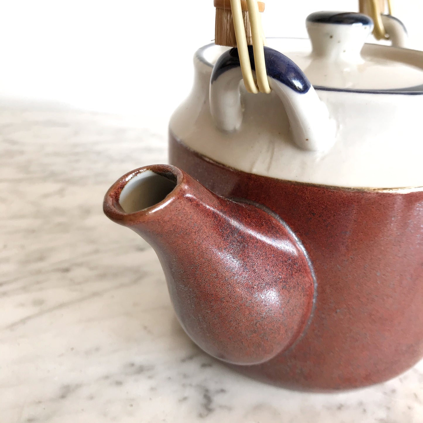 Vintage Ceramic Teapot with Wicker Handle