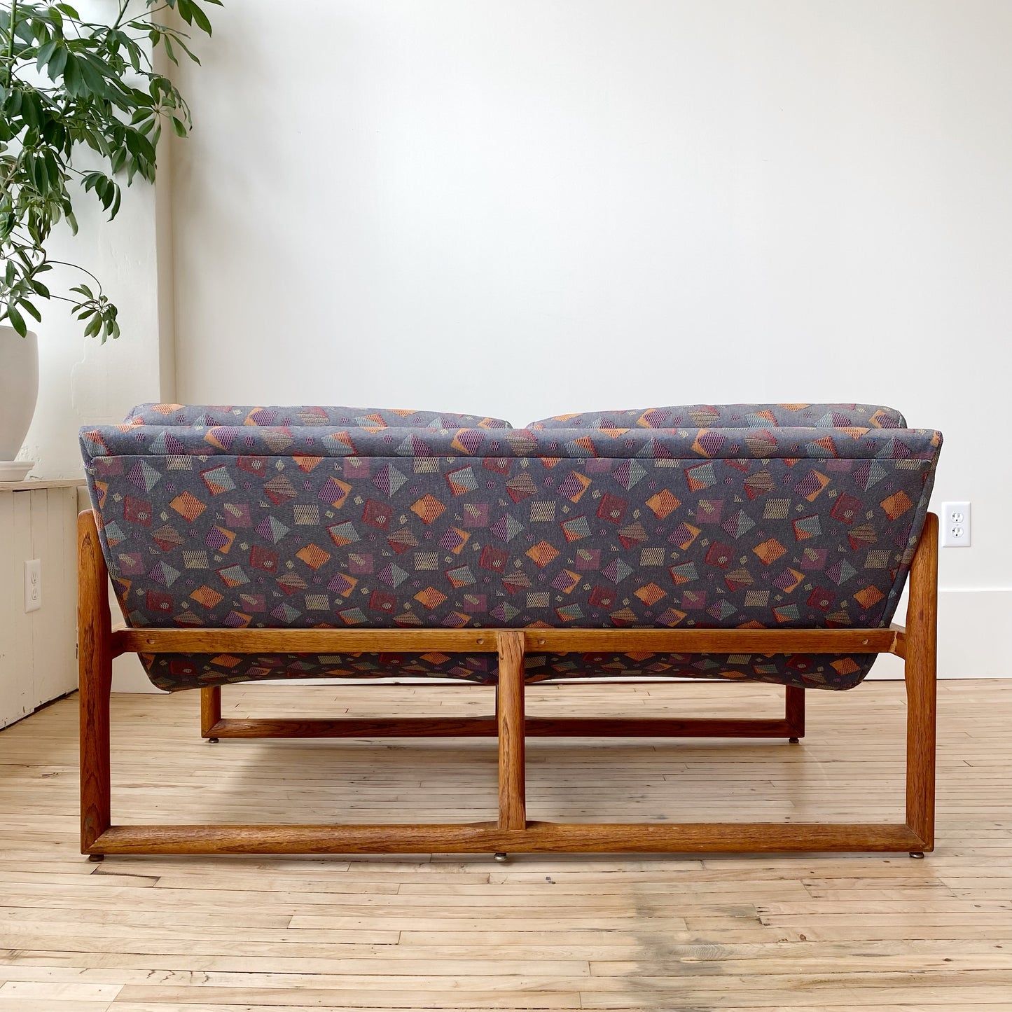 Milo Baughman Oak Cube Sling Settee, 1970’s