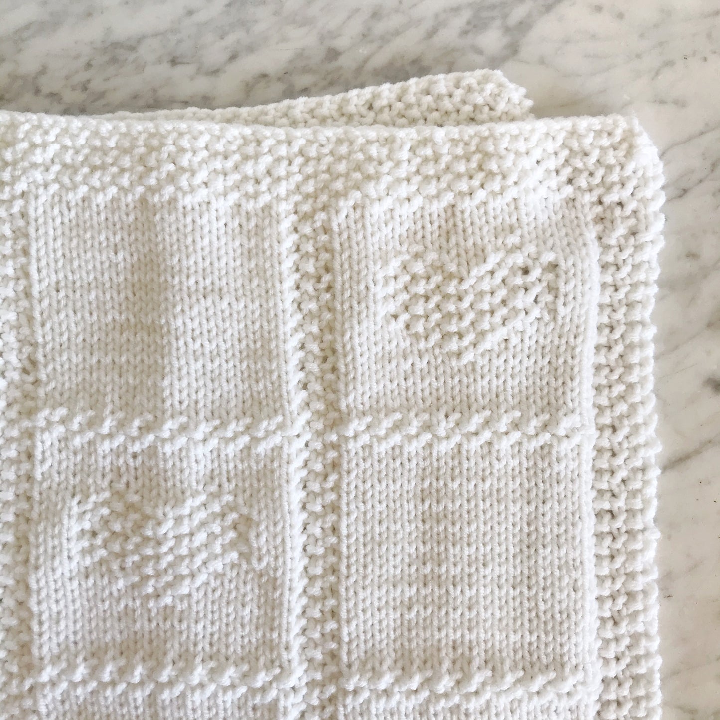 White Knit Baby Blanket w/ Hearts