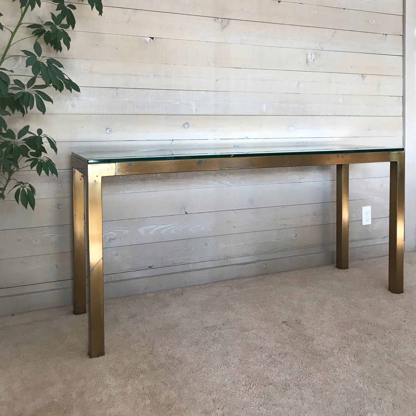 Vintage Gold + Glass Parsons Console Table
